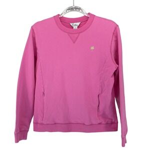 Lilly Pulitzer Pink Palm Tree Sweatshirt Womens Size M Crewneck Pullover Pockets